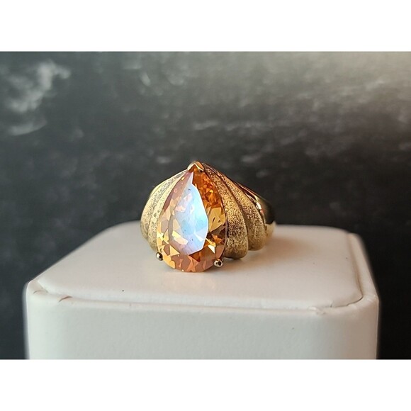 925 Vermeil Prong Set Citrine Colored Rhinestone Statement Ring, SIZE US 5 - Picture 2 of 10
